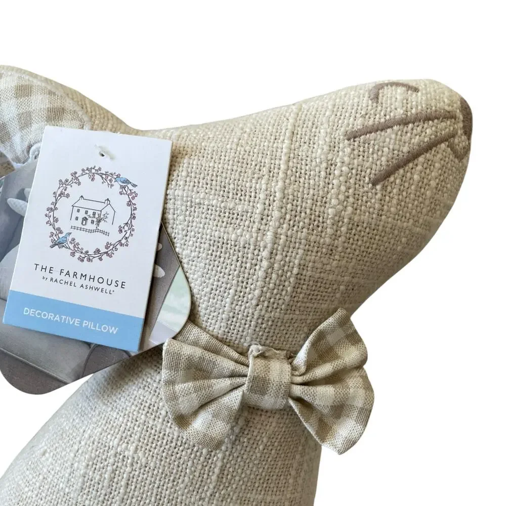 Rachel Ashwell Easter Bunny Rabbit Throw Pillow Beige & White Gingham NEW